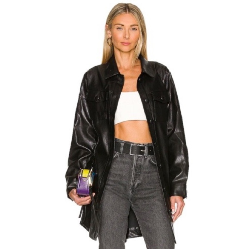Line & Dot Mika Faux Leather Shacket in Black Size S